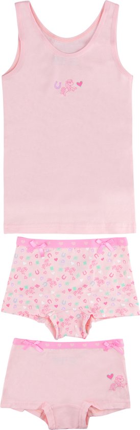 Roze hemd met paardjesprint en bijpassende roze shorts, met paardjes en hartjesprint.