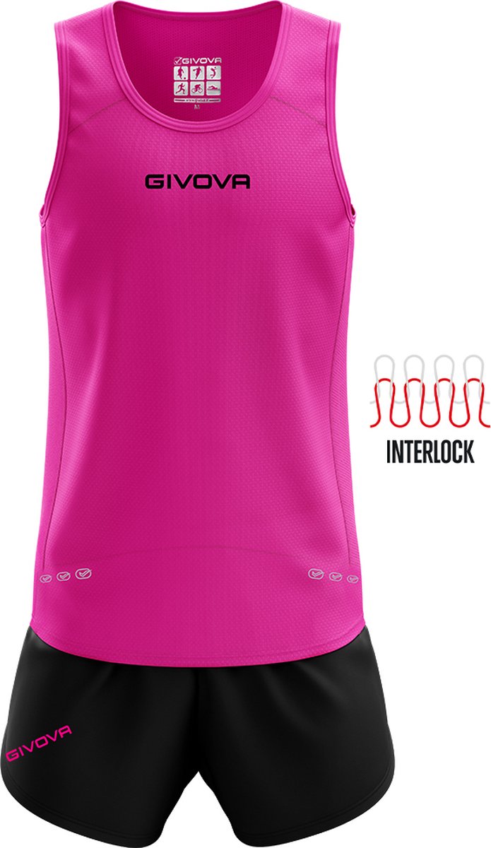 Sport kledingset Running/Hardlopen/ Fitness, Givova Kit New York KITA07, Fuxia Roze /Zwart, maat L