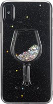 Peachy Transparant Glitter Wijnglas Hoesje iPhone XS Max - Glitter
