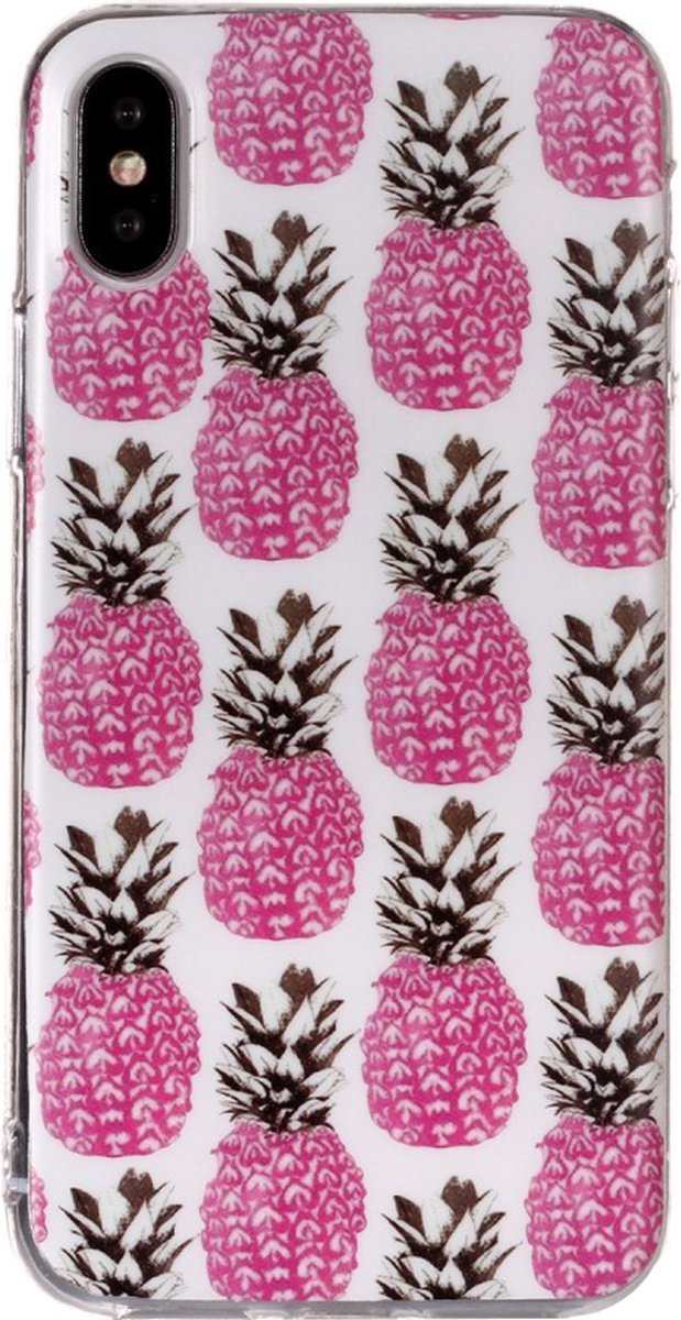 Peachy Roze ananassen TPU hoesje geschikt voor iPhone X XS cover - Wit Case