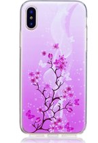 Coque en TPU Peachy Flower Branch pour iPhone X XS - Violet Rose