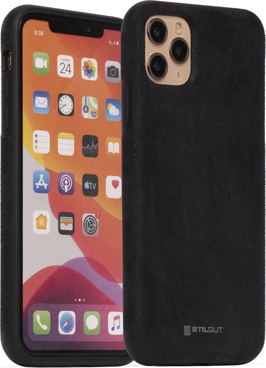 STILGUT - Telefoonhoes Alcatanra - Duurzaam TPU - Zwart iphone 11 pro