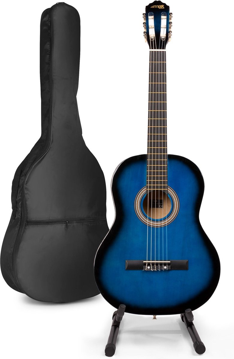 Akoestische gitaar voor beginners - MAX SoloArt klassieke gitaar / Spaanse gitaar met o.a. 39'' gitaar, gitaar standaard, gitaartas, gitaar stemapparaat en extra accessoires - Blauw