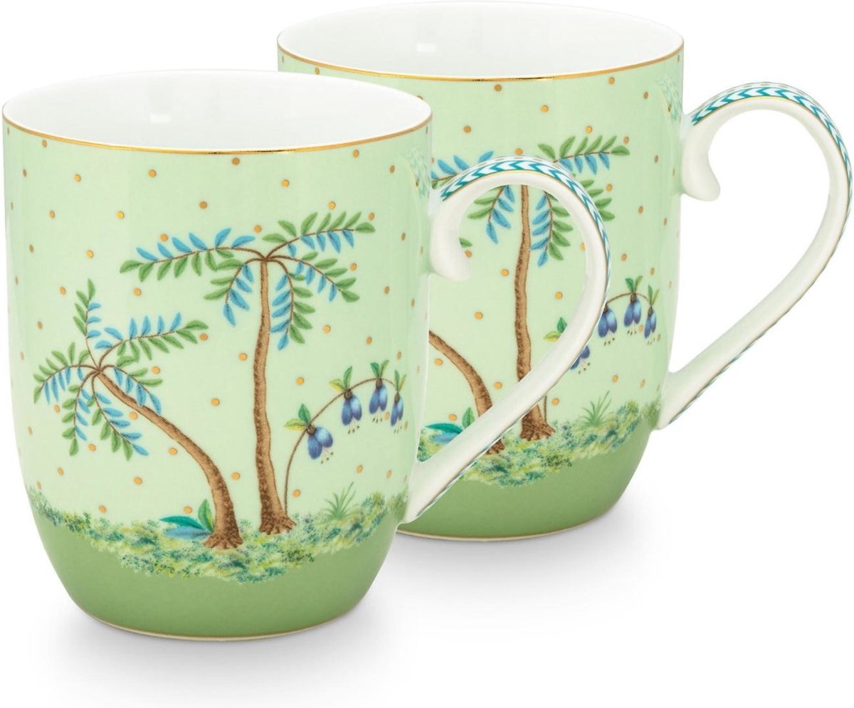 Pip Studio. Jolie set van 2 mokjes. Gouden stippen groen. 145 ml