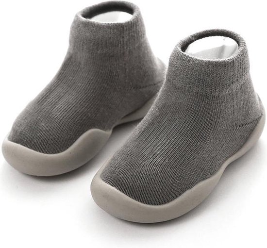 Antislip baby schoentjes - eerste loopschoentjes - schoenmaat 20-21 – 12-18 maanden (13cm) - grijs - Completebabyuitzet