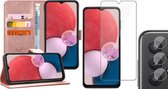 Samsung Galaxy A13 4G Hoesje - Book Case Leer Wallet Cover Portemonnee Pasjeshouder Hoes Roségoud - Tempered Glass Screenprotector - Camera Lens Protector