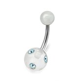 Chirurgisch stalen navelpiercing acryl balletjes zirkonia blauw