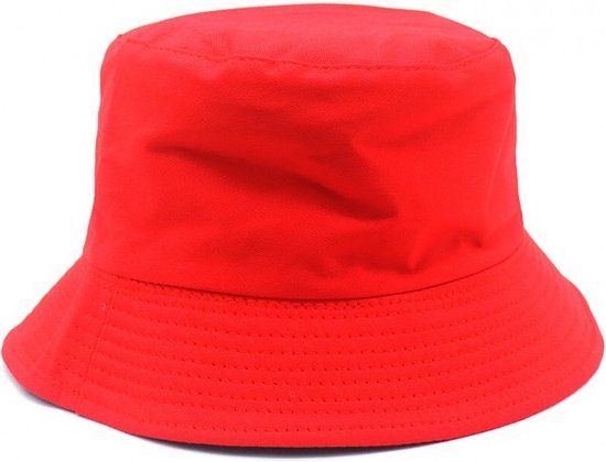 Bucket Hat Basic Rood Omkeerbaar Festival Hoedje Effen Stof Vissershoedje