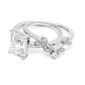 Prometida - Verlovingsring - Ringenset - Emerald-cut Solitair pavé -Zirkonia steen - Sterling Zilver 925 - Aanschuifring pavé in v-vorm -  Uitgesproken ring