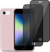 Hoesje voor iPhone SE 2022 + 2x Privacy Screenprotector voor iPhone SE 2022 – Privé Gehard Glas Cover - Suède Case Rose