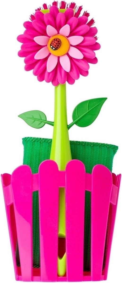 Goedkoopste Vigar Flower Power Afwasborstel spoelset mand roze 6479