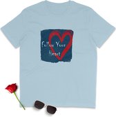 Dames en Heren T Shirt - Volg Jouw Hart - Blauw - Maat M