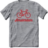 Amsterdam Fiets Stad T-Shirt | Souvenirs Holland Kleding | Dames / Heren / Unisex Koningsdag shirt | Grappig Nederland Fiets Land Cadeau | - Donker Grijs - Gemaleerd - XXL