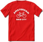 Amsterdam Bike City T-Shirt | Souvenirs Holland Kleding | Dames / Heren / Unisex Koningsdag shirt | Grappig Nederland Fiets Land Cadeau | - Rood - XL