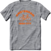 Amsterdam Bike City T-Shirt | Souvenirs Holland Kleding | Dames / Heren / Unisex Koningsdag shirt | Grappig Nederland Fiets Land Cadeau | - Donker Grijs - Gemaleerd - XL