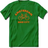 Amsterdam Bike City T-Shirt | Souvenirs Holland Kleding | Dames / Heren / Unisex Koningsdag shirt | Grappig Nederland Fiets Land Cadeau | - Donker Groen - S