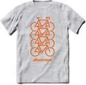 Amsterdam Fiets Stad T-Shirt | Souvenirs Holland Kleding | Dames / Heren / Unisex Koningsdag shirt | Grappig Nederland Fiets Land Cadeau | - Licht Grijs - Gemaleerd - M