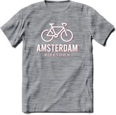 Amsterdam Bike Town T-Shirt | Souvenirs Holland Kleding | Dames / Heren / Unisex Koningsdag shirt | Grappig Nederland Fiets Land Cadeau | - Donker Grijs - Gemaleerd - XL