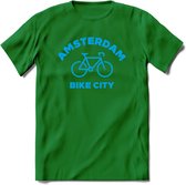 Amsterdam Bike City T-Shirt | Souvenirs Holland Kleding | Dames / Heren / Unisex Koningsdag shirt | Grappig Nederland Fiets Land Cadeau | - Donker Groen - L