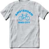 Amsterdam Bike City T-Shirt | Souvenirs Holland Kleding | Dames / Heren / Unisex Koningsdag shirt | Grappig Nederland Fiets Land Cadeau | - Licht Grijs - Gemaleerd - 3XL