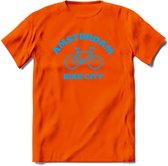 Amsterdam Bike City T-Shirt | Souvenirs Holland Kleding | Dames / Heren / Unisex Koningsdag shirt | Grappig Nederland Fiets Land Cadeau | - Oranje - S