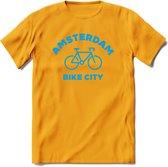 Amsterdam Bike City T-Shirt | Souvenirs Holland Kleding | Dames / Heren / Unisex Koningsdag shirt | Grappig Nederland Fiets Land Cadeau | - Geel - S