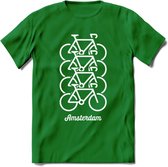 Amsterdam Fiets Stad T-Shirt | Souvenirs Holland Kleding | Dames / Heren / Unisex Koningsdag shirt | Grappig Nederland Fiets Land Cadeau | - Donker Groen - M