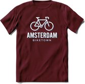 Amsterdam Bike Town T-Shirt | Souvenirs Holland Kleding | Dames / Heren / Unisex Koningsdag shirt | Grappig Nederland Fiets Land Cadeau | - Burgundy - S