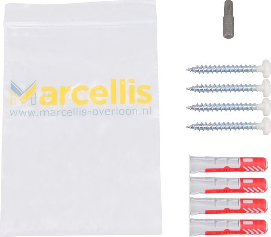 Marcellis - Industriële plankdrager - Voor plank 20cm - mat wit - staal - incl. bevestigingsmateriaal + schroefbit - type 1