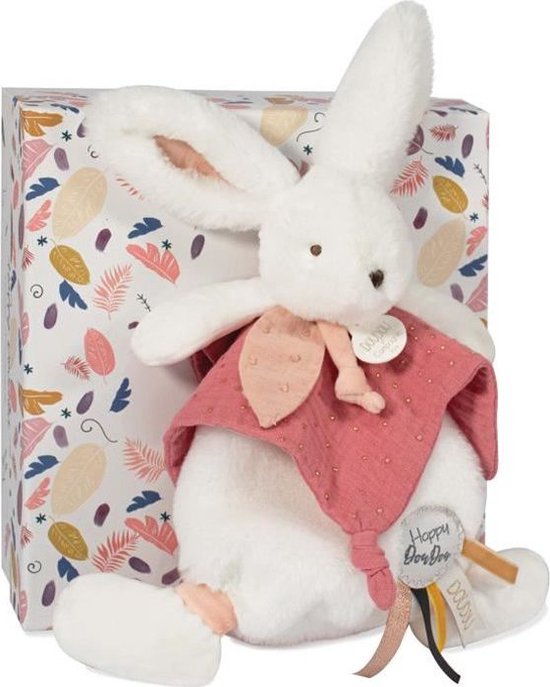 Doudou et Compagnie - Doudou Konijn - 25 cm - Wit / Terracotta Pompom Konijn - Cadeau Idee - Happy Boho - Happy Doudou To You van Doudou et Compagnie — afbeelding 3