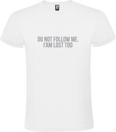 Wit  T shirt met  print van "Do not follow me. I am lost too. " print Zilver size XS