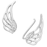 EAR IT UP - Oorklimmers - Vleugel - Engel - Wing - Angel - Ear climbers - Oorschuiven - Earclimbers - Ear crawlers - Gerhodineerd zilver - Zirkonia - Pavézetting - 24 x 8 mm - 1 pa