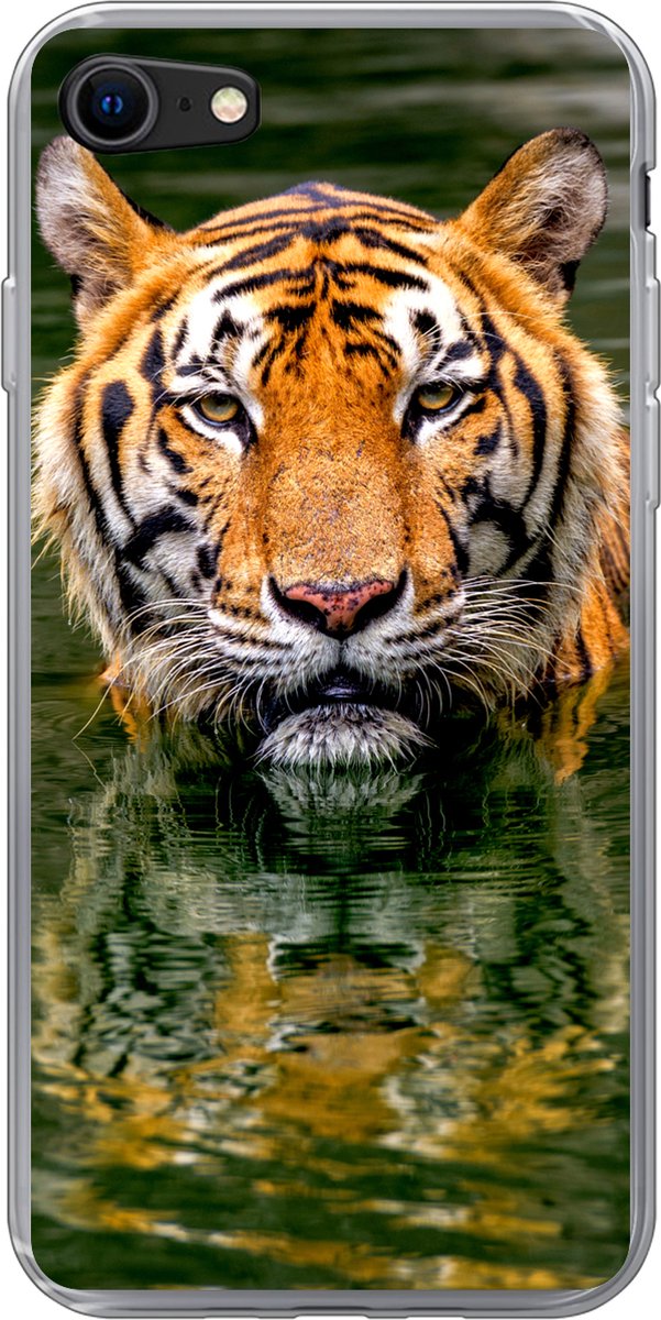 Telefoonhoesje Geschikt voor iPhone 7 hoesje - Tijger - Water - Reflectie - Siliconen Telefoonhoesje Telefoonhoesje