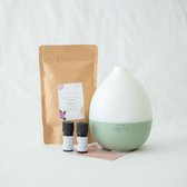 Geschenkdoos ®Geurwolkje (small) - Geurwolkje Momentje Licht Groen - Nimbus aroma diffuser, 2x etherische olie, thee