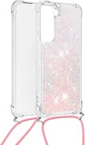 Lunso - Backcover hoes met koord - Samsung Galaxy S22 Plus - Glitter Rose Zilver
