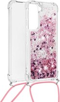 Lunso - Backcover hoes met koord - Samsung Galaxy S22 Plus - Glitter Rose Goud