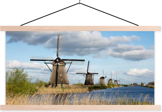 Porte-affiche avec affiche - Affiche scolaire - Moulin à vent - Paysage - Nederland - 120x60 cm - lattes vierges
