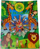 Kleurboek met waskrijt jungle - Multicolor - Karton / Papier - 21,5 x 28 cm