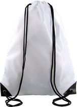 Sport gymtas/draagtas in kleur wit met handig rijgkoord 34 x 44 cm van polyester en verstevigde hoeken