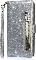 Glitter Bookcase voor Samsung Galaxy S22 Ultra | Hoogwaardig PU Leren Hoesje | Lederen Wallet Case | Telefoonhoesje | Pasjeshouder | Portemonnee | Zilver