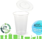 Smoothiebeker met platte deksel met kruis 100 % recycled PET | Wegwerpbeker voor frisdrank en smoothies | 400 ml | Ø 95 mm | rPET | 100 stuks