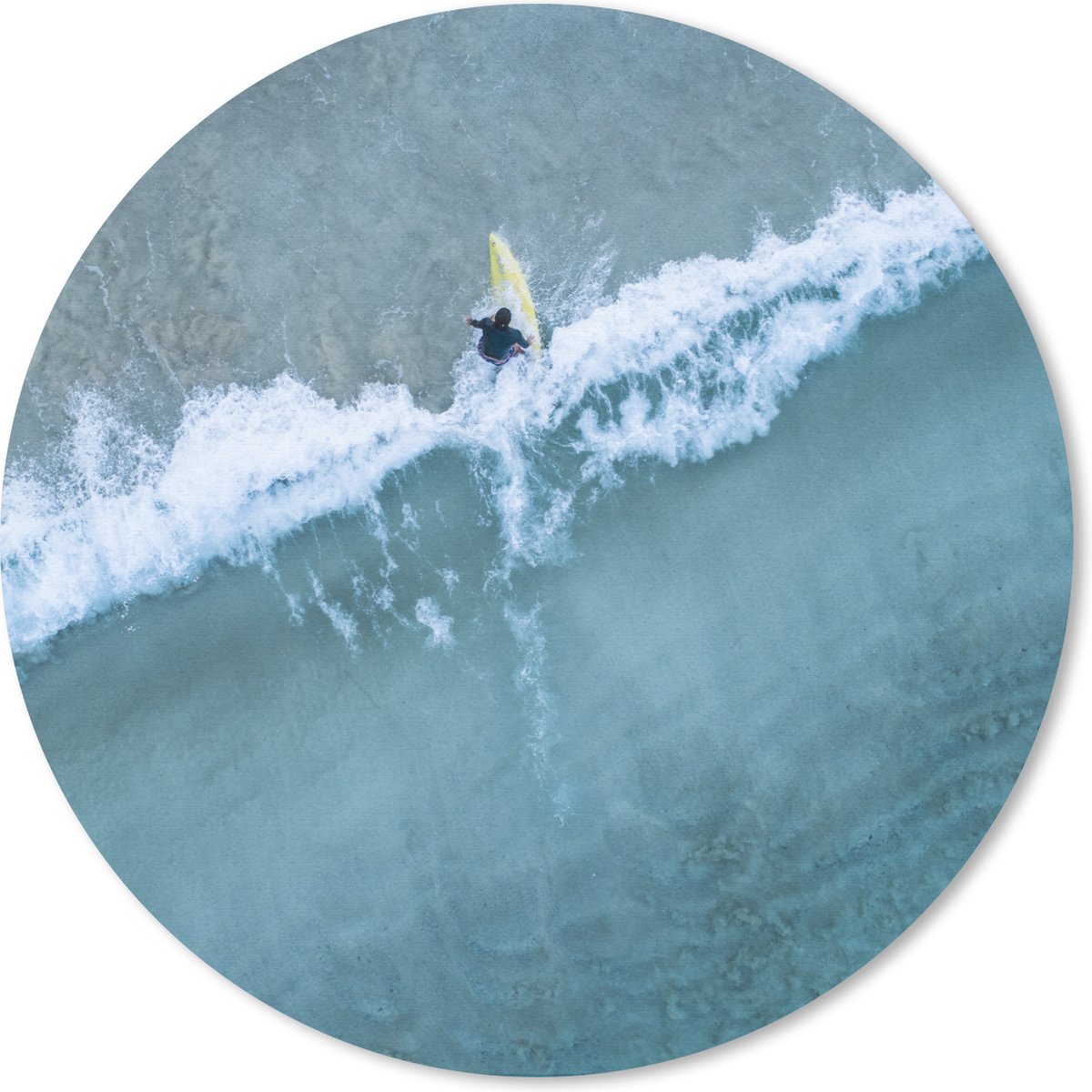 Muismat rond 50x50 cm - Mousepad Luchtfoto van een surfer in de blauwe golven - Ronde muismatten