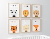 Posters Chambre Chambre de bébé - Set de 6 Animaux avec Texte - A4 20x30cm - Wit