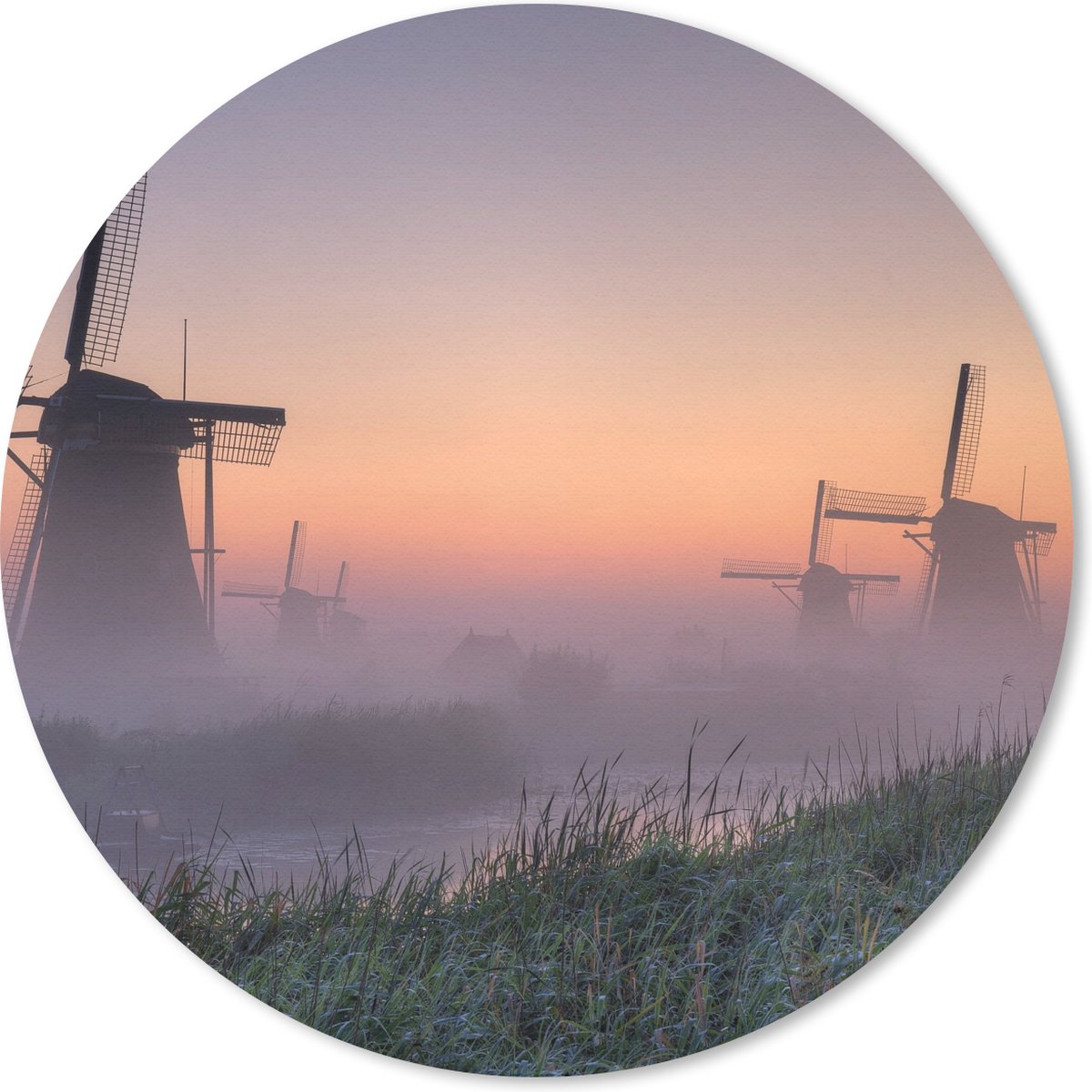 Muismat rond 40x40 cm - Mousepad Molen - Nederland - Mist - Ronde muismatten