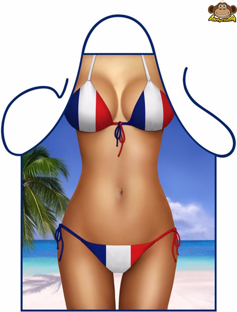 Partychimp Schort Bikini Frankrijk Barbecue Bbq Accesoires Moederdag Cadeautje Schorten voor Vrouwen Schort Vrijgezellen feest Vrouw Bride to Be - 80 x 56 cm - Polyester