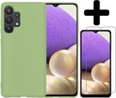 Samsung A32 4G Hoesje Groen Met Screenprotector - Samsung Galaxy A32 4G Case - Siliconen Samsung A32 4G Hoes Met Screenprotector - Groen