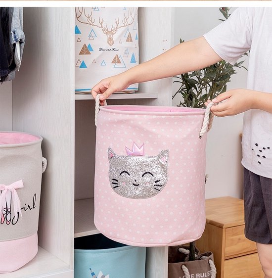 Opbergmand kinderkamer speelgoed - Glitter Poes Wasmand - Opbergmand met handgrepen - Wasmand voor Kinderkamer of Babykamer - Canvas - Opbergzak Speelgoed - Cadeau Kinder Kamer — afbeelding 4