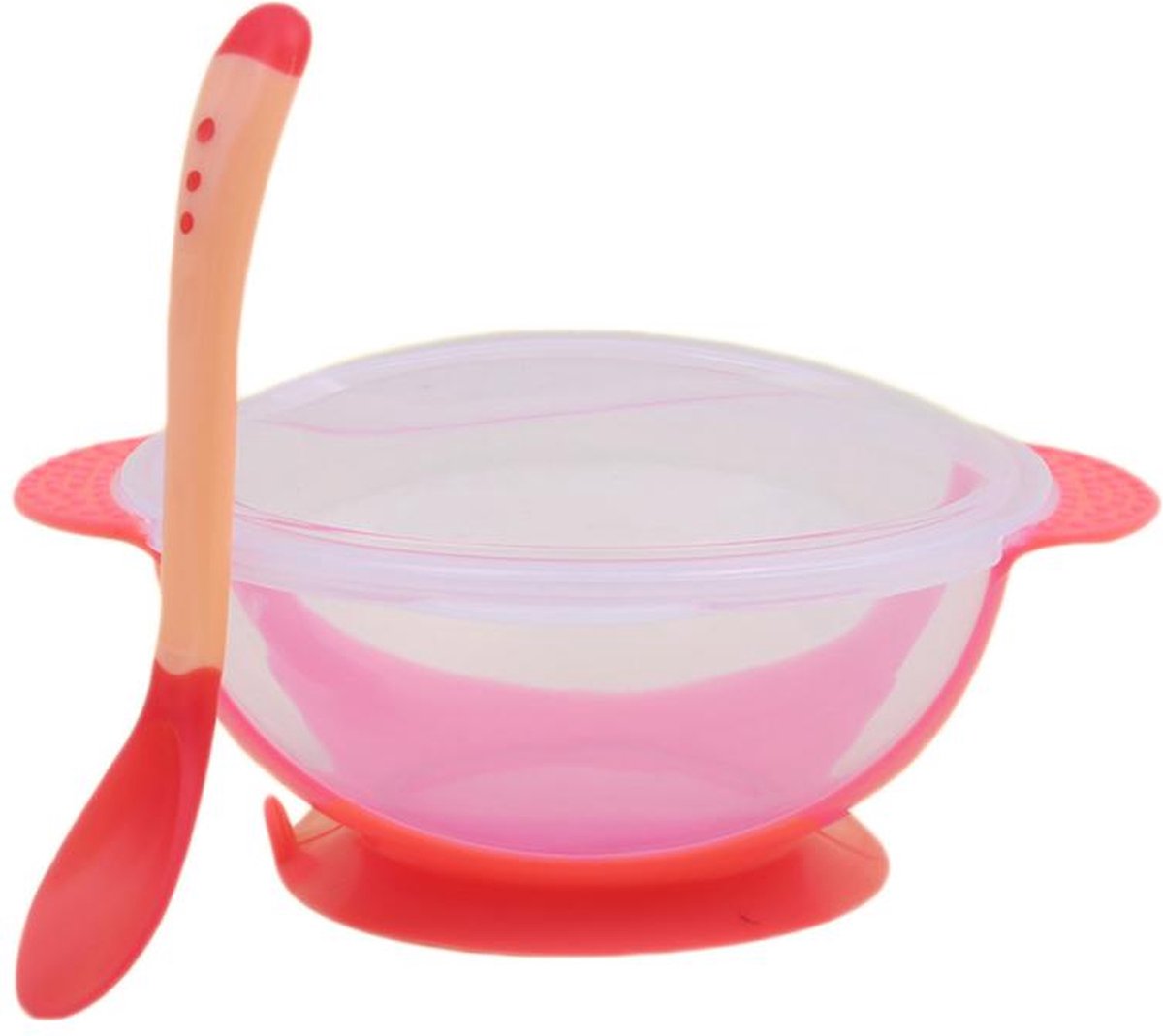 Goedkoopste Kinderbord met deksel en lepel - Baby Servies - kinderkom met lepel - Met Zuignappen - Roze - Kinderbestek - baby bakjes plastic met deksel