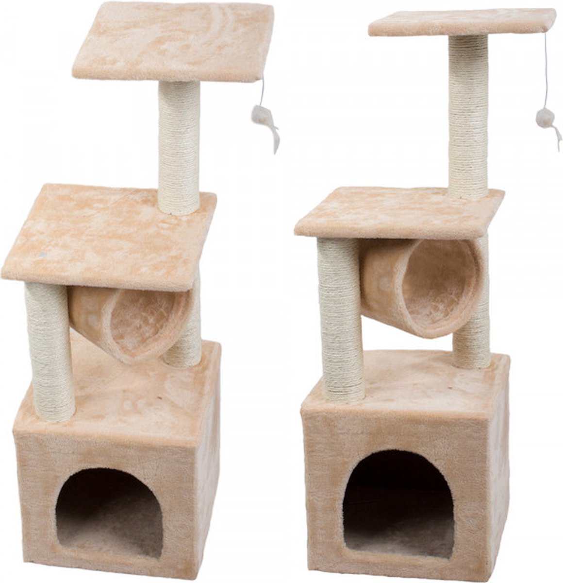Multifunctionele Krabpaal Kattenboom 92 cm – Speeltoren met Schuilplekken & Krabpalen – Beige