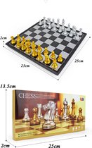 JUSANDA - Schaakbord – Luxe uitgave – Schaakspel – Middeleeuwse Schaakset - 32 Gouden Zilveren Schaakstukken - Magnetisch - Bordspel – Hoge Kwaliteit